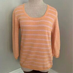 Talbots Women's Striped Silk Blend Orange and Pink Scoop Neck Sweater MP